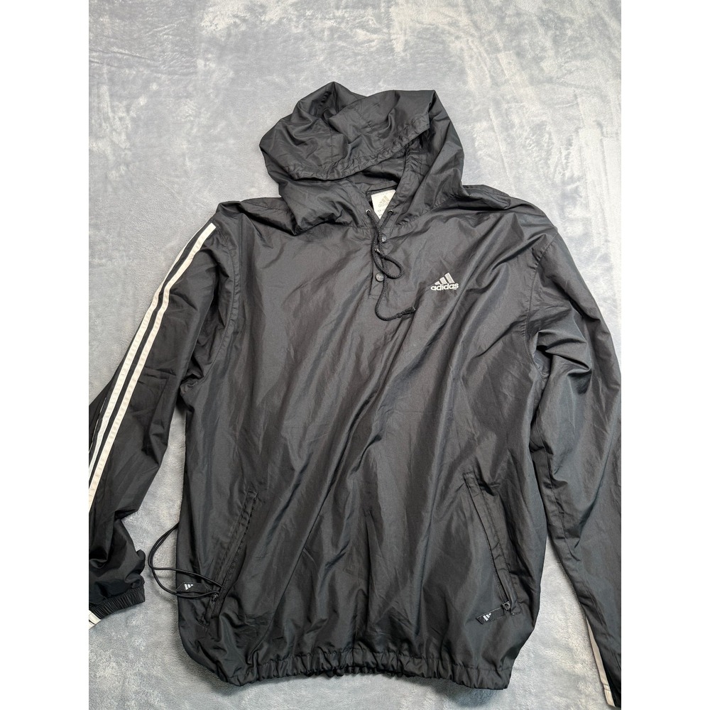 Adidas Windbreaker Jacket Mens Large Black Mesh Lined Hooded AO2001